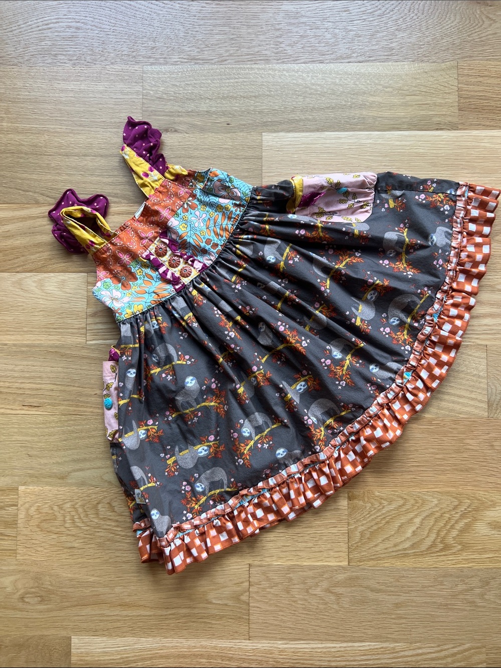 Wildflowers Multicolor Patchwork Dress with Brown and Orange Accents